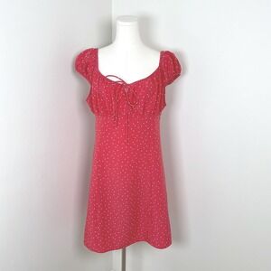 Levi's Women's Red Polka Dot Puff Sleeve Square Neck Tie Front Dress L